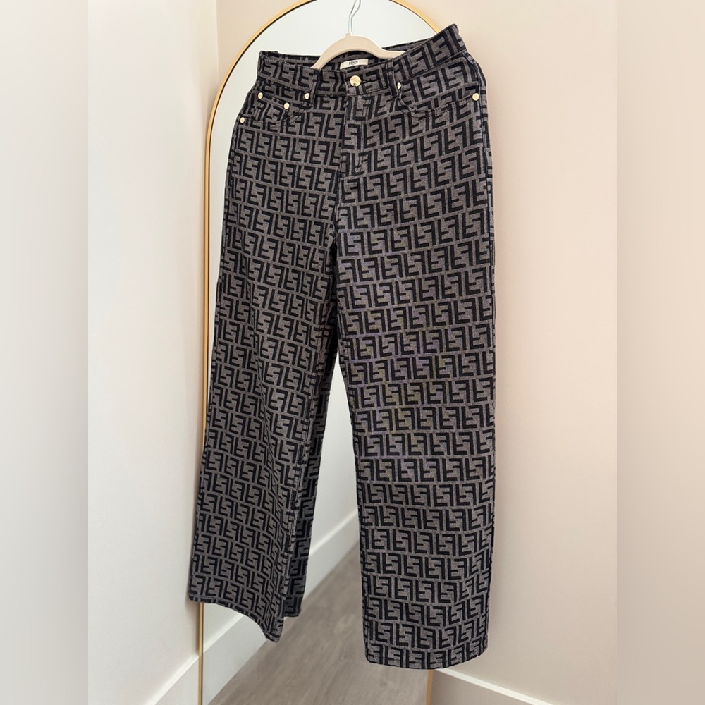 Fendi Black and Gray Monogram Pants